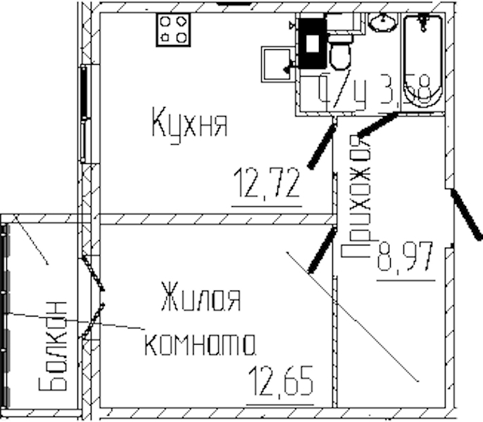1-комнатная квартира 39.02 м², 3/8 эт., ЖК «SERTOLOVO PARK»